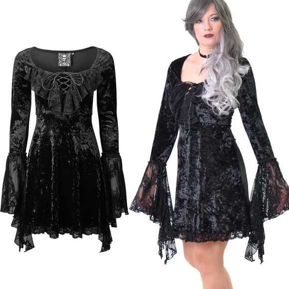 Killstar Dresses & Skirts - Killstar Black bell sleeve Velvet Dress
